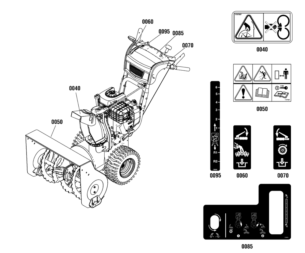 Decals Group Diagram and Parts List for 1696569-00 2015 Briggs and Stratton Snow Blower